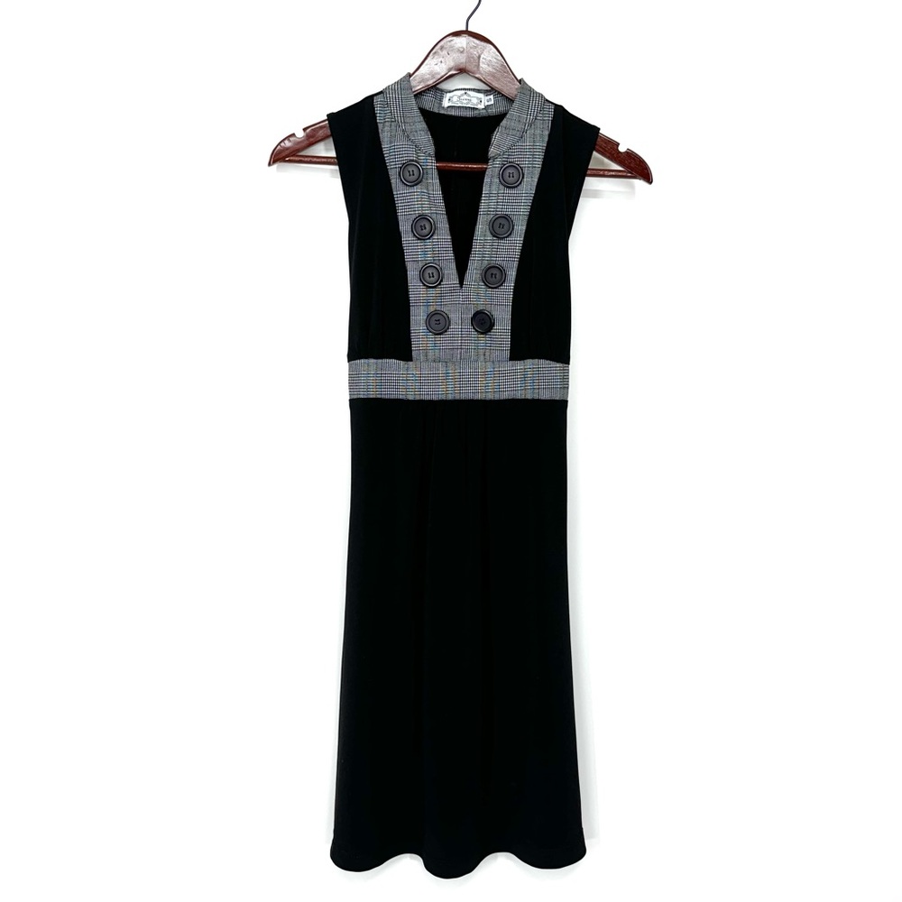 Leaving My Closet In December Vintage Trixxi Sleeveless Plaid Black V-Neck Dress